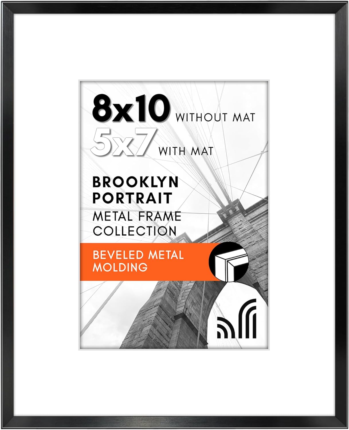 Americanflat 8x10 Black Metal Picture Frame with Tempered Glass - 5x7 Mat Option, Brooklyn Collection, Tabletop or Wall Mount