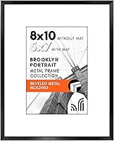 Americanflat 8x10 Black Metal Picture Frame with Tempered Glass - 5x7 Mat Option, Brooklyn Collection, Tabletop or Wall Mount