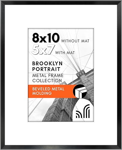 Americanflat Marco de fotos de 8 x 10 pulgadas de metal con vidrio templado - Úselo como marco de 5 x 7 pulgadas con alfombrilla o para mostrar una