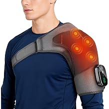 Cordless Shoulder Heating Pad with Vibration,Rotator Cuff Pain Relief Pad with 4 Motors & Larger Heating Area, 5 Heat & Vibration Modes & 3Timer, Shoulder Massager