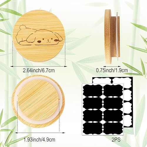 Miniatura 2 de TBWIND Oui - Paquete de 8 tapas reutilizables para tarros de yogur con diseño de cachorro, con anillos de sellado de silicona y etiqueta de botella