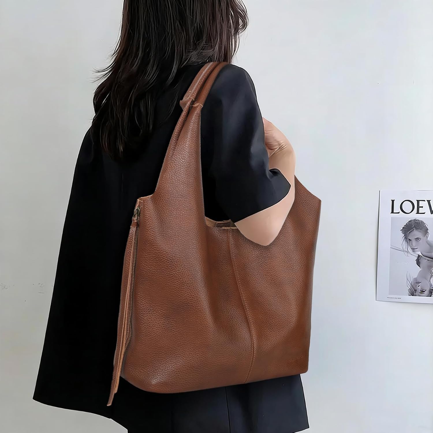 Genuine Leather Hobo Bag for Women, Large Tote Purse for Everyday, Oversized Slouchy Crescent Shoulder Bag Vintage Brown Casual Work Handbag, Lightweight & Spacious - Image 2