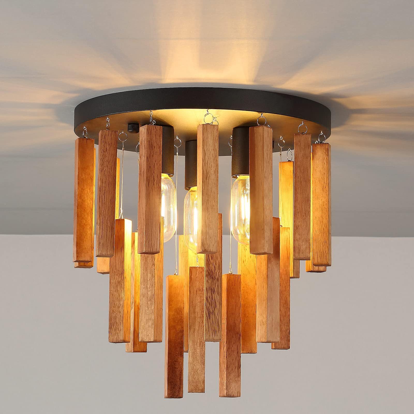 Schindora Ceiling Lights Living Room,Rustic Retro Solid Wood Ceiling Lights for Bedroom Decor lamp Oak E27 Ceiling Lighting for Kitchen Bathroom Hallway Farmhouse Entryway Foyer Dining Room — image 1