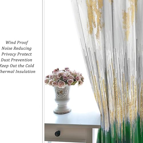 Miniatura 6 de Cortinas modernas abstractas y verdes para dormitorio, textura geométrica de tinta dorada, pintura al óleo, arte de pintura al óleo, aislamiento