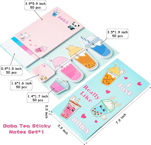 Miniatura 2 de Xqumoi I Just Really Like Boba - Juego de notas adhesivas, 550 hojas, lindo té de burbujas, almohadillas autoadhesivas para notas con temática de té