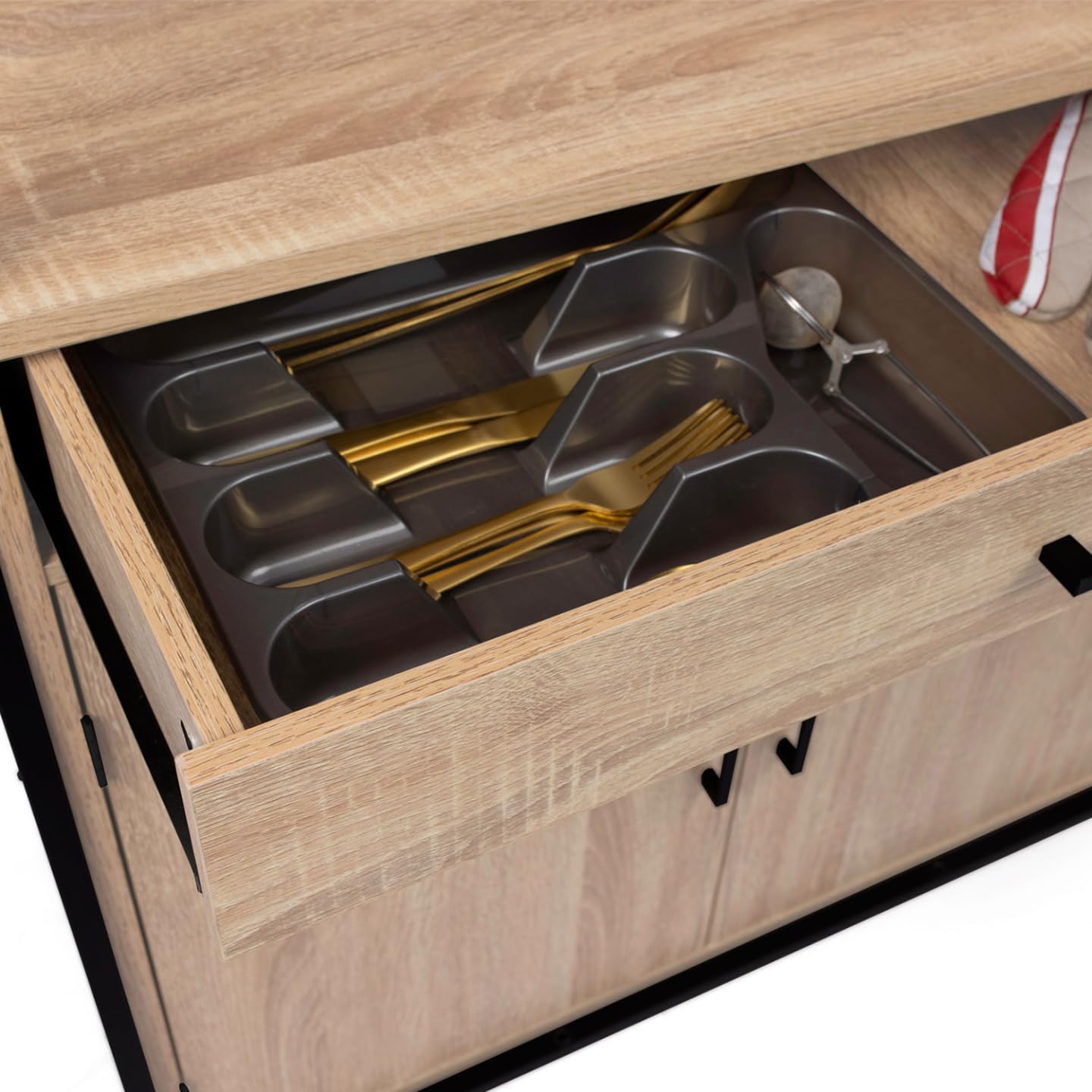 IDMarket - Aparador de cocina (120 cm) DETROIT mueble 6 puertas diseño industrial + cajón