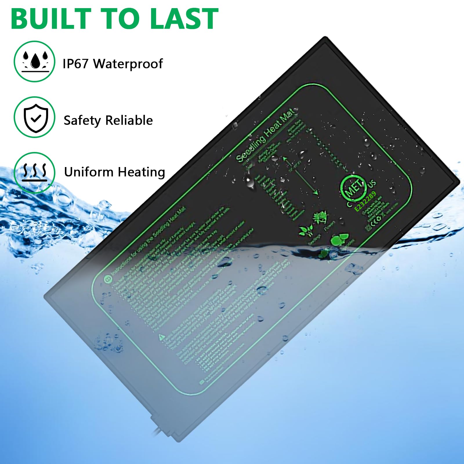 Aisny Estera Térmica para Plántulas, 50W Estera Térmica para Invernadero Interior Controlador Termostático 68°F-86°F Reptiles Placa Calefactora para Mascotas Almohadilla, 25 x 52 cm