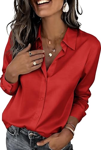 Miniatura 30 de Zeagoo Camisas con botones para mujer elegantes con estampado floral de manga larga blusa casual de negocios tops de trabajo