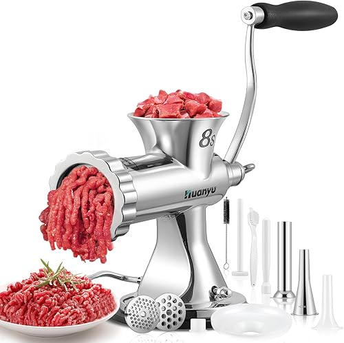 Miniatura 1 de Huanyu Molinillo manual de carne para salchichas, relleno de manivela, picadora de acero inoxidable, procesador de carne, máquina de molienda,