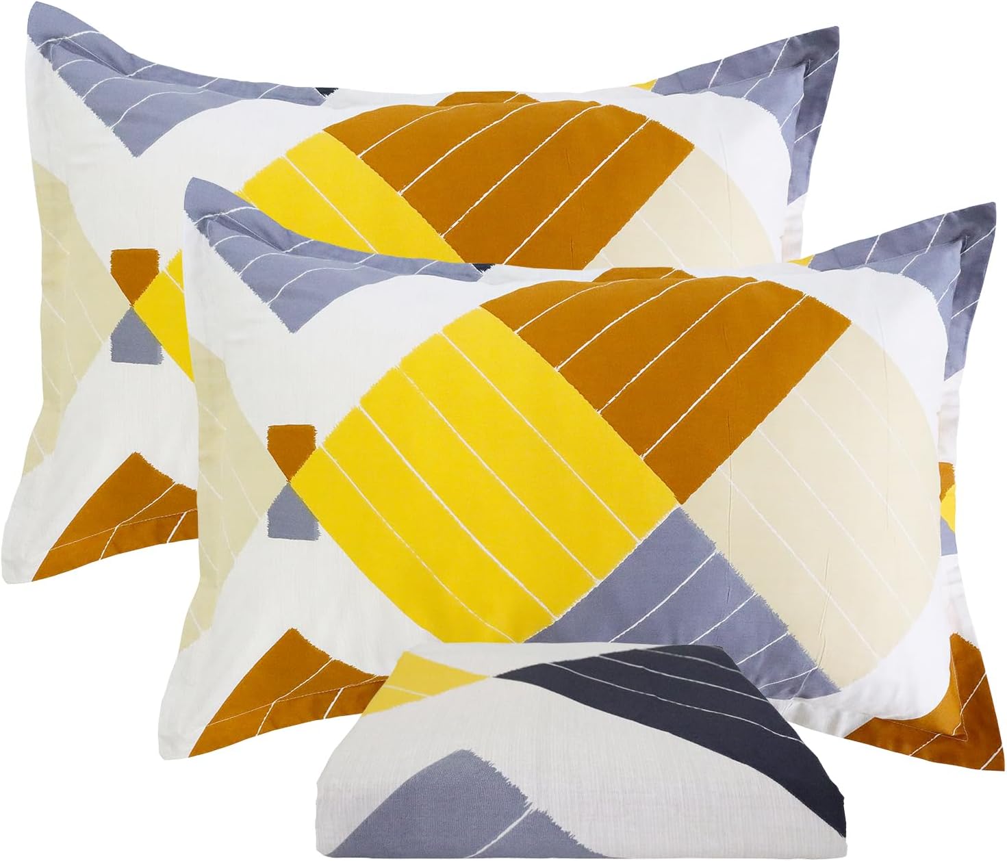 Helthep Orange Duvet Cover Set Full Size, Checkered Printed, 3 Pieces Soft Plaid Geometric Bedding 1 Duvet Cover+2 Pillow Cases, No Comforter(80"*90")