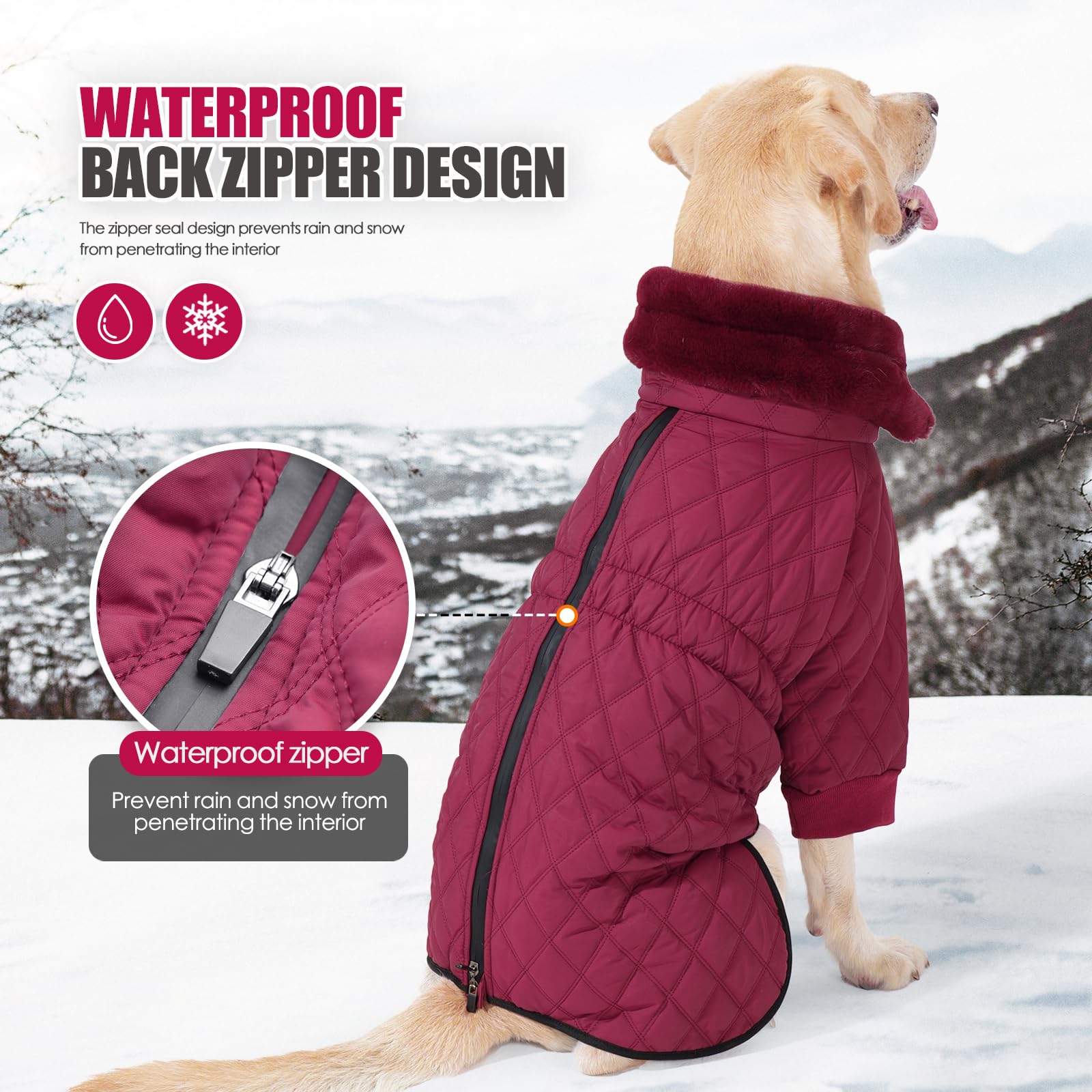Chaqueta de Invierno para Perros, Ropa para Perros con Clima frío, Chaqueta de Nieve para Perros, Mono cálido con Cuello Alto, Chaqueta de plumón para Cachorros, Abrigo Acolchado