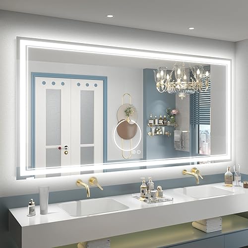 Miniatura 68 de OKPAL 50x30 Espejo de baño LED con marco negro, espejo iluminado para tocador de baño, iluminación frontal y trasera, regulable, antivaho, 3 Negro