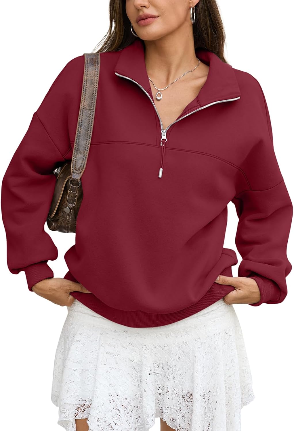 Womens Oversized Quarter Zip Sweatshirts Fleece Half Zipper Pullover Tops Fall Fashion Outfits Clothes 2026