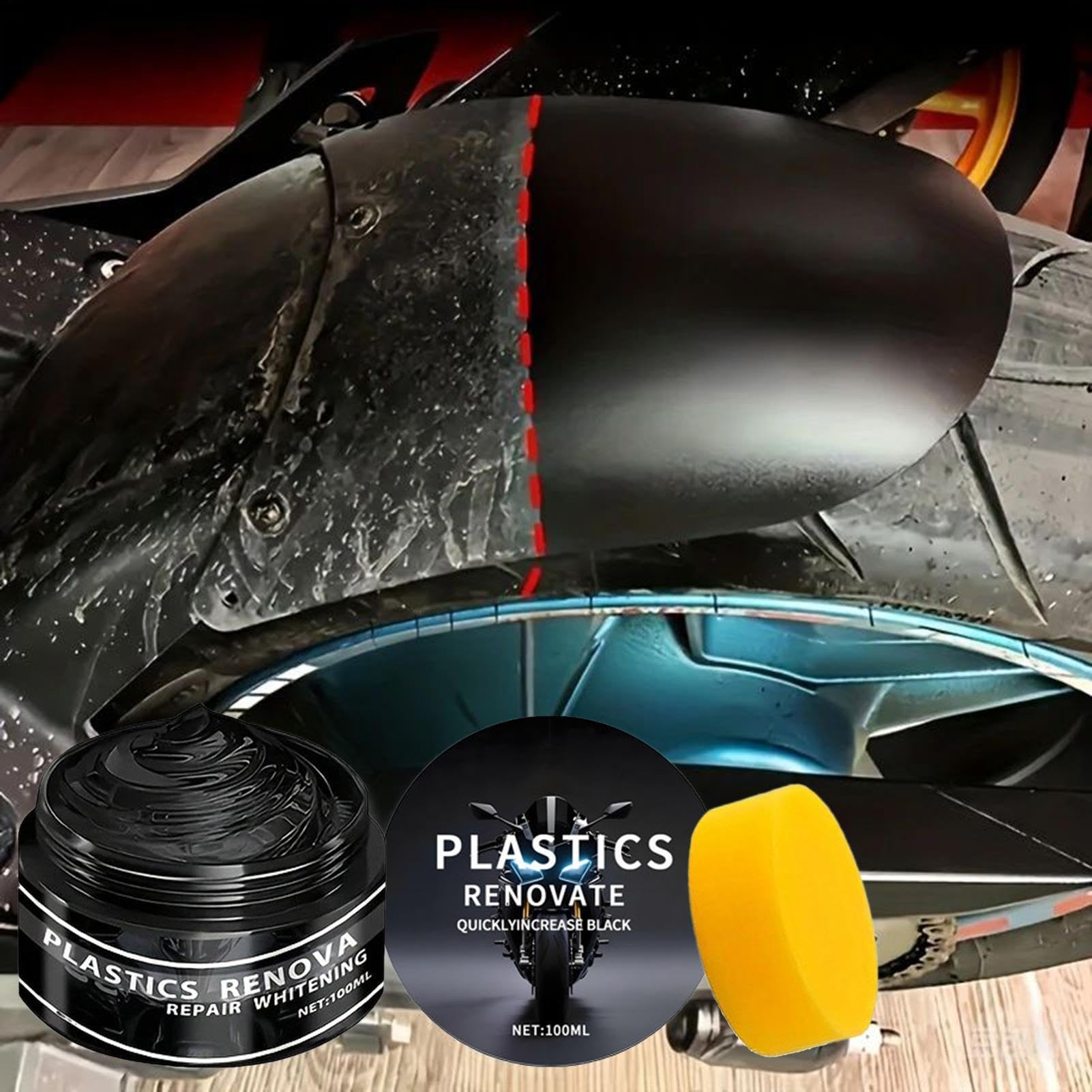 Pasta Restauratrice Per Plastiche Nere Auto E Moto, 100ml Anti-UV Rinnova Plastiche Auto Nero, 3Pezzi Anti-Graffio Asciugatura Rapida Trattamento Cruscotto, Rinnova PlasticheAuto Per Paraurti