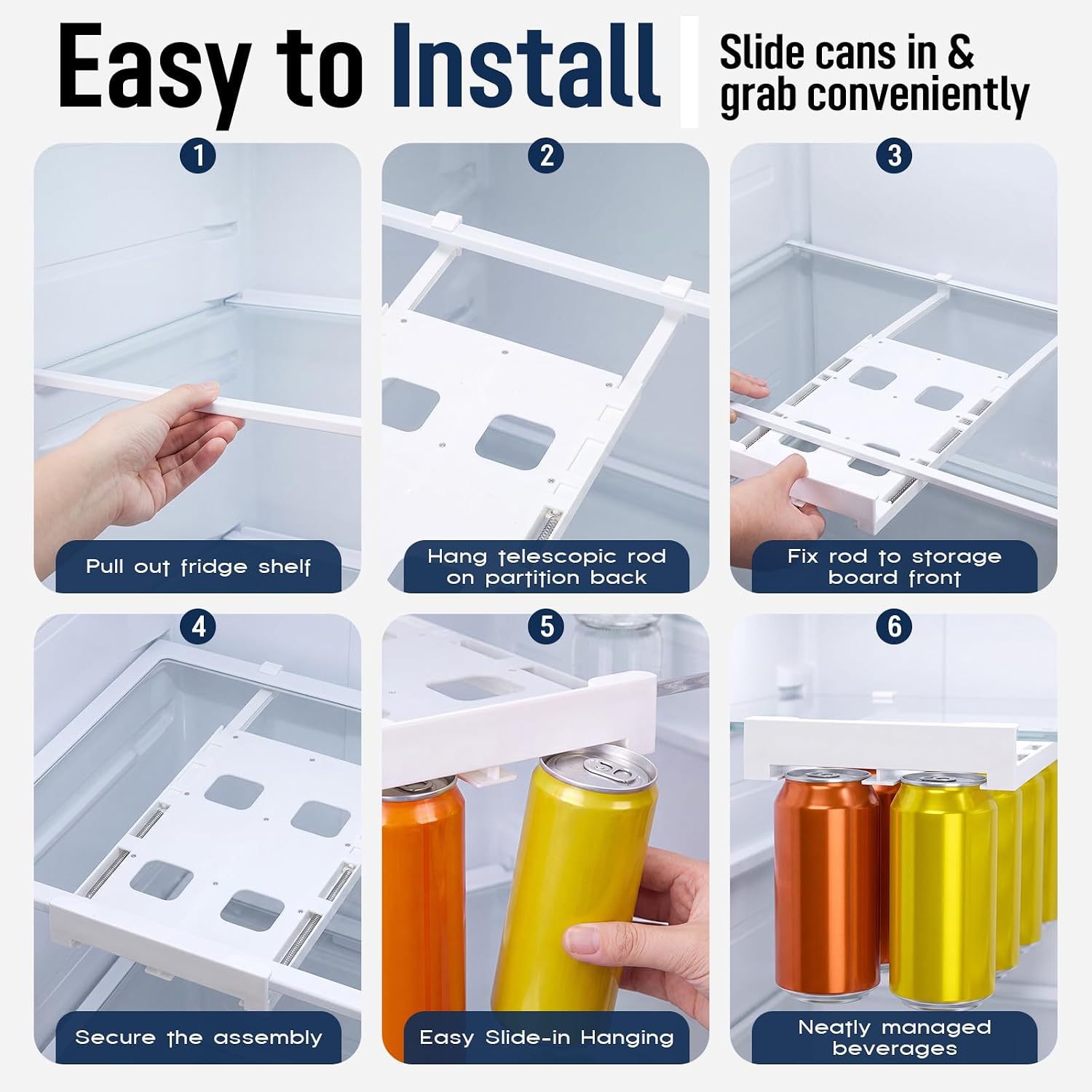 Novabright 4 Pack Pull Out Can Organizer for Fridge, Soda Beer Holder