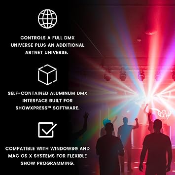 CHAUVET DJ Xpress-512S Dmx Interface For Showxpress Software | Two Universe Control With Dmx & Artnet | Standalone Show Playback Without Computer | Windows & Mac Os X Compatibility | 512 Dmx Channels Plus Artnet 512, Standalone Show Playback, USB-Powered, Windows and Macos Compatible, (2 Universes)