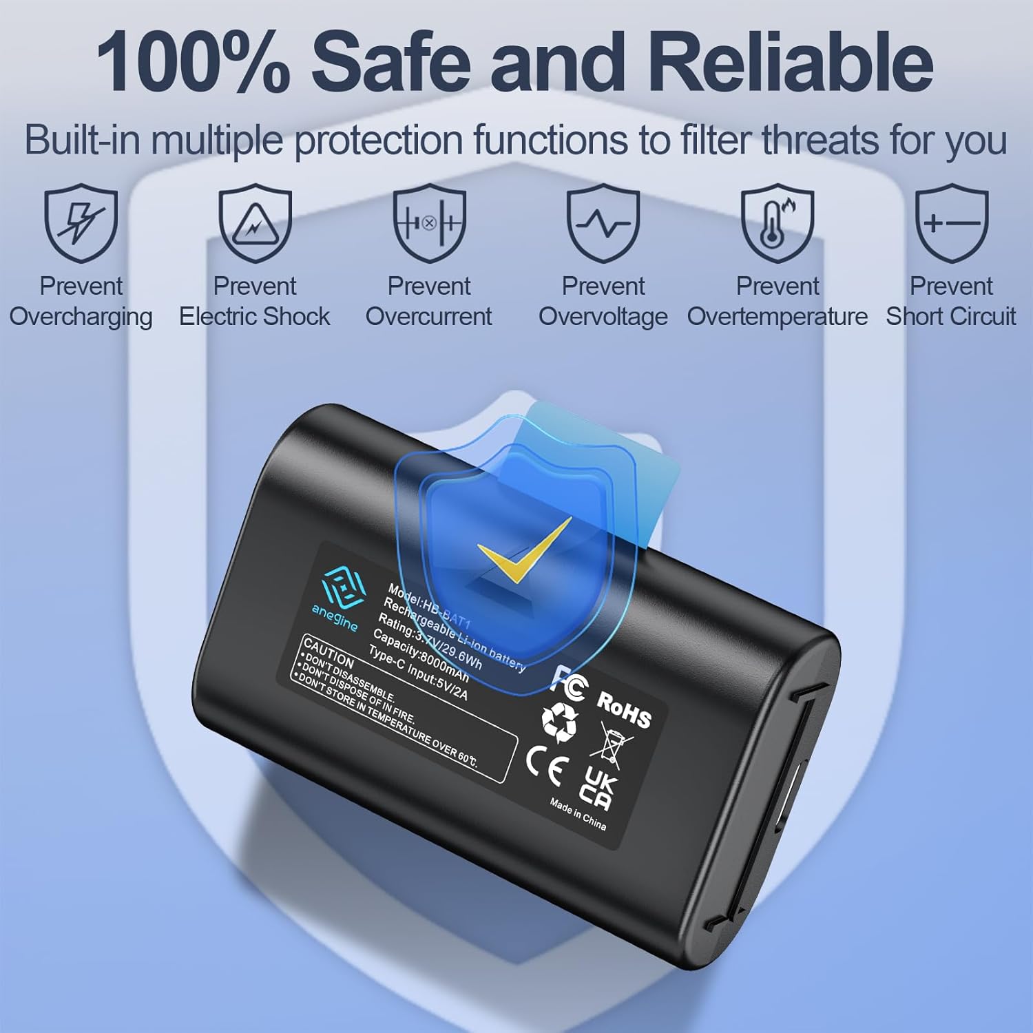 Extra Outdoor Camera Battery Pack 8000mAh with USB-C Charging Cable for SimpliSafe Wireless Outdoor Security Cameras (2-Pack)