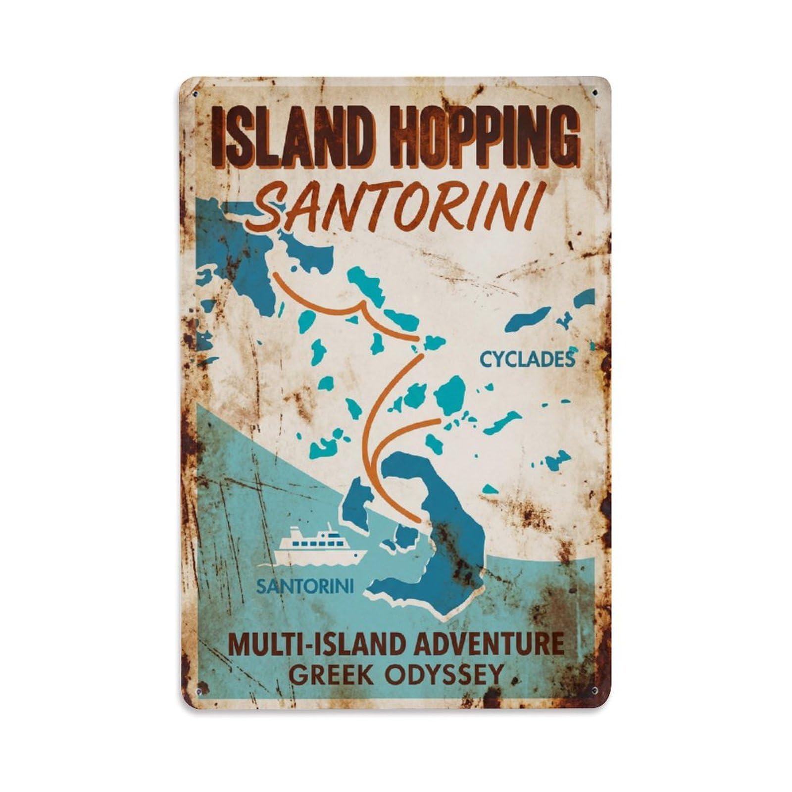 Gead 8X12inch Style Vintage Travel Santorini Island Hopping Metal Tin Sign