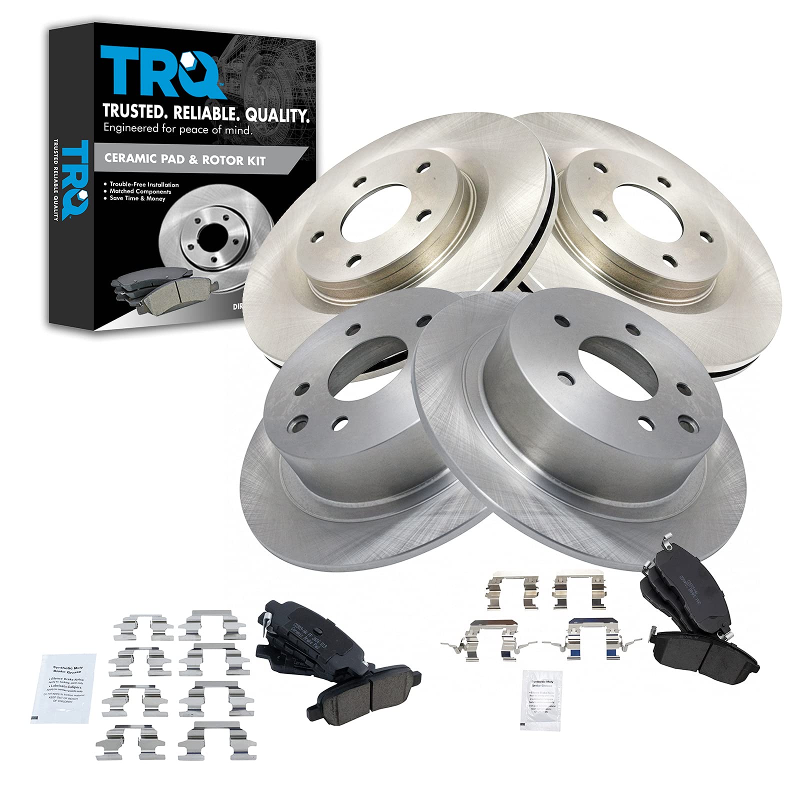 TRQ Front and Rear Brake Pad & Rotor Kit Brake Pads Brake Rotor Ceramic Compatible with 2011-2017 Nissan Juke 2017-2019 Sentra