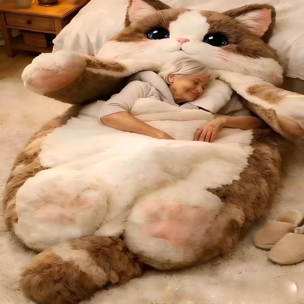 Plush Cat Print Envelope Sleeping Bag, Soft Warm Fleece Lounging Blanket, Machine Washable, Cute Cat Themed Warm Blanket for Home, Camping (E) — image 1