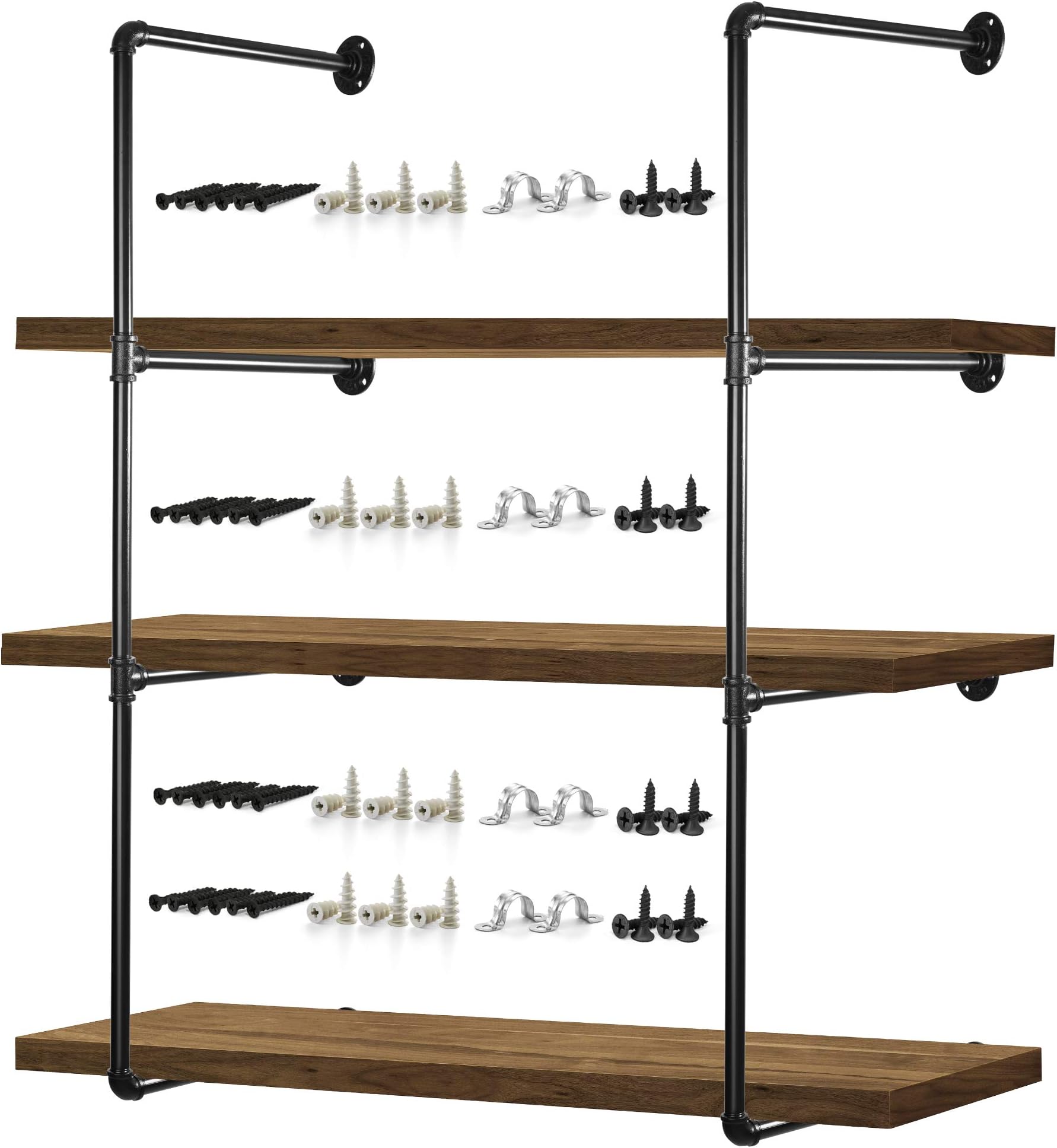 Pipe Shelves – 2 PCS (43” Tall) Industrial Pipe Shelving – Pipe Shelf Bracket for Wood Floating Shelf Vintage Look - Rustic Pipe Decor with All Accessories Needed (Shelf Not Included) (4 Tier 43")