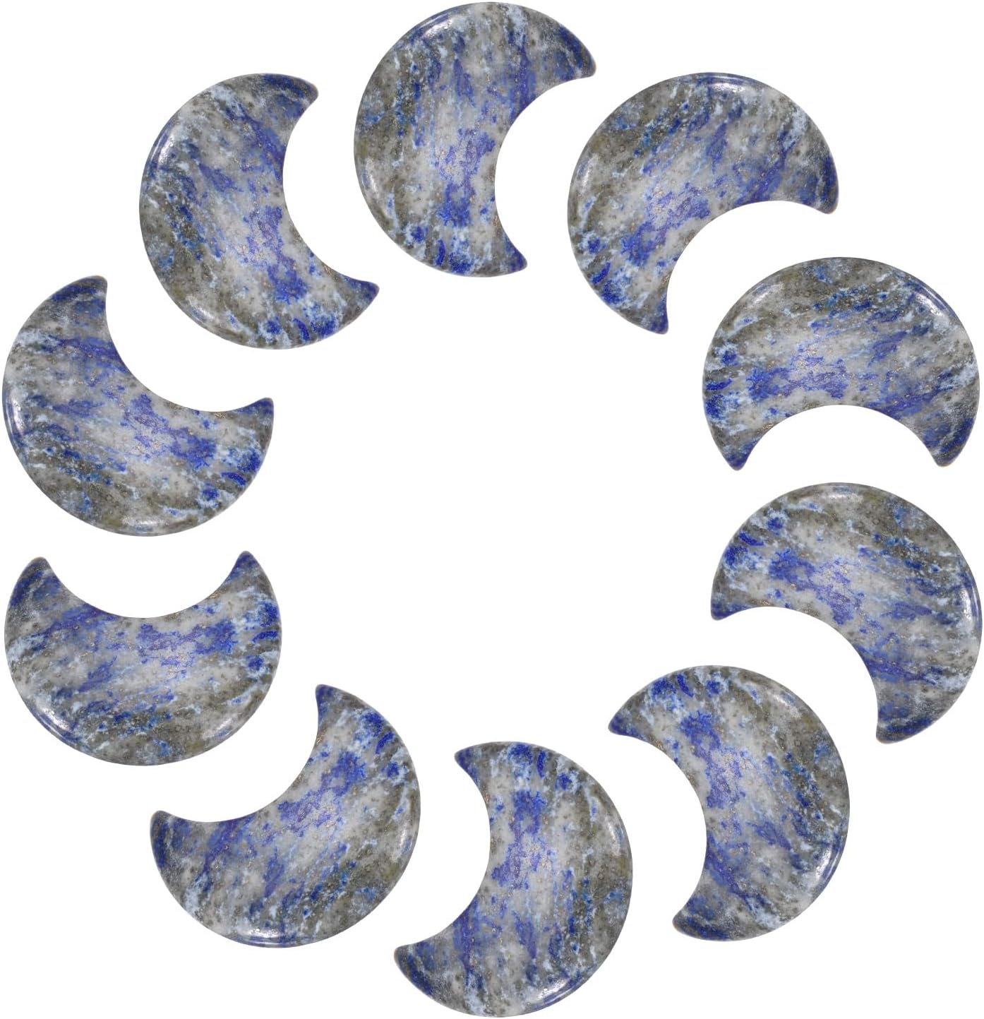 MECCANIXITY 10 Pcs Moon Crystal Worry Stone, 1.2 Inch Length Natural Lapis Lazuli Moon Gemstone Bulk, Carved Pocket Stones for Meditation Balancing Pendant Decor