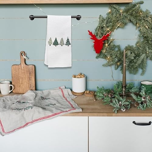 Miniatura 7 de KEUSPI Paño de cocina de estilo vintage de estilo rústico con diseño de gofre para invierno Navidad vacaciones paños de secado de té para cocina