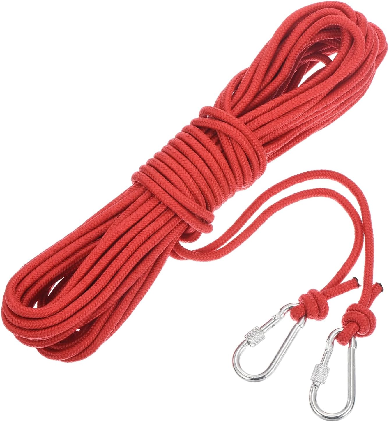 MECCANIXITY Hollow Braided Polypropylene Anchor Rope with Hook, 1/4 Inch 50ft Nylon Floating Line for Marine Pool Life Boat Anchor Rope, Red