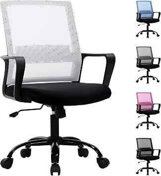 Home Office Mesh Desk Work Computer Chair with Arms, White