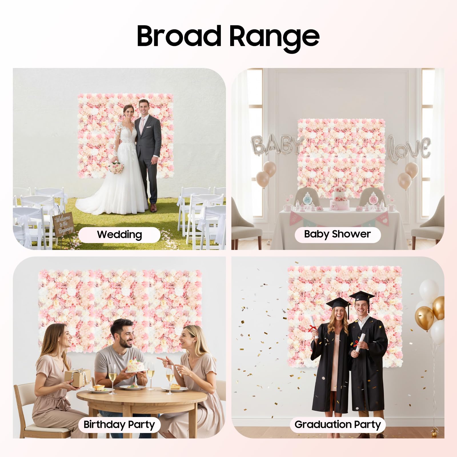 Künstliche Blumenwand Rosenwand, 6 Stück 60x40cm Seidenblume für Hochzeit Hintergrund DIY Dekoration