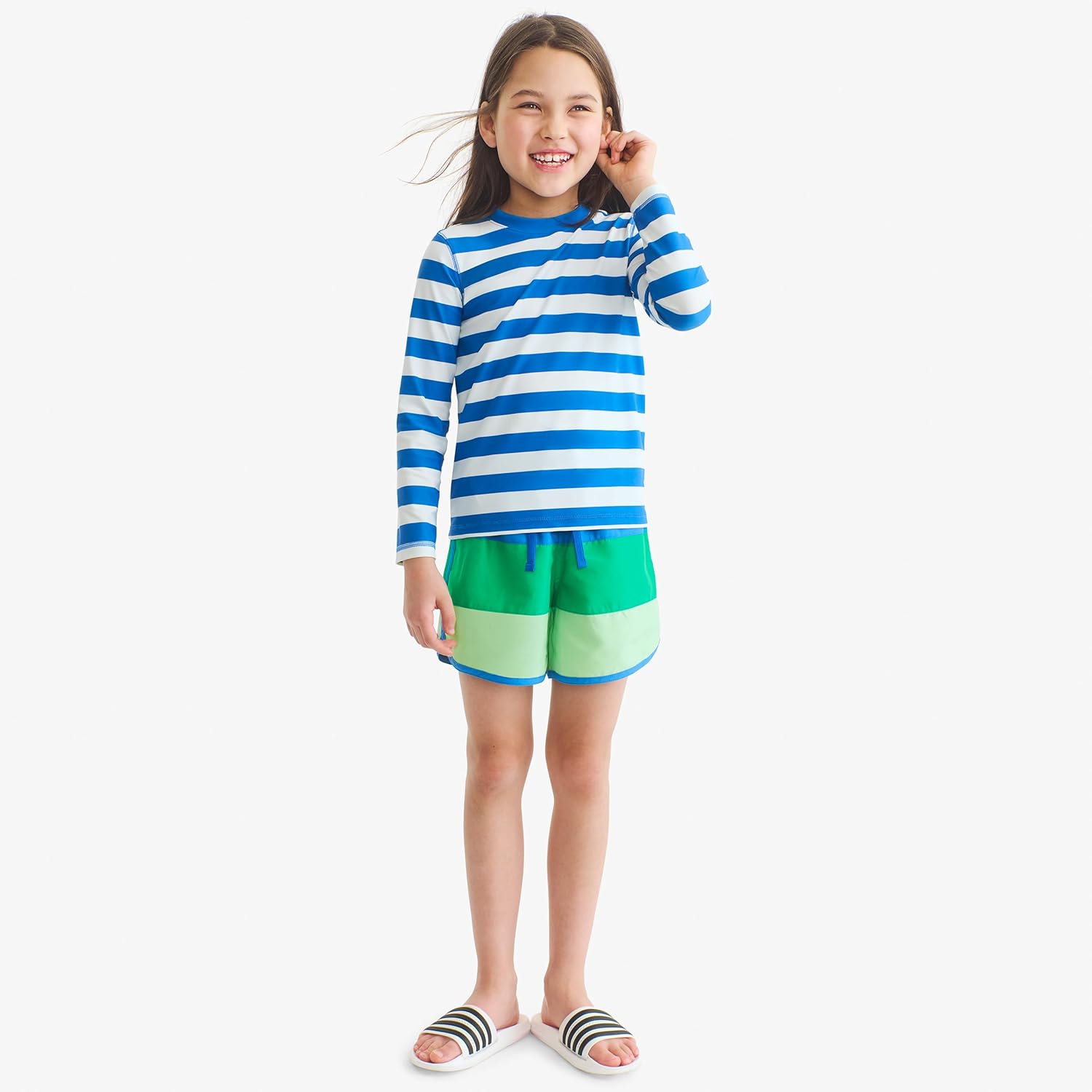Primary Kids Long Sleeve Rash Guard in Stripe, UPF 50+, Made with Recycled Materials