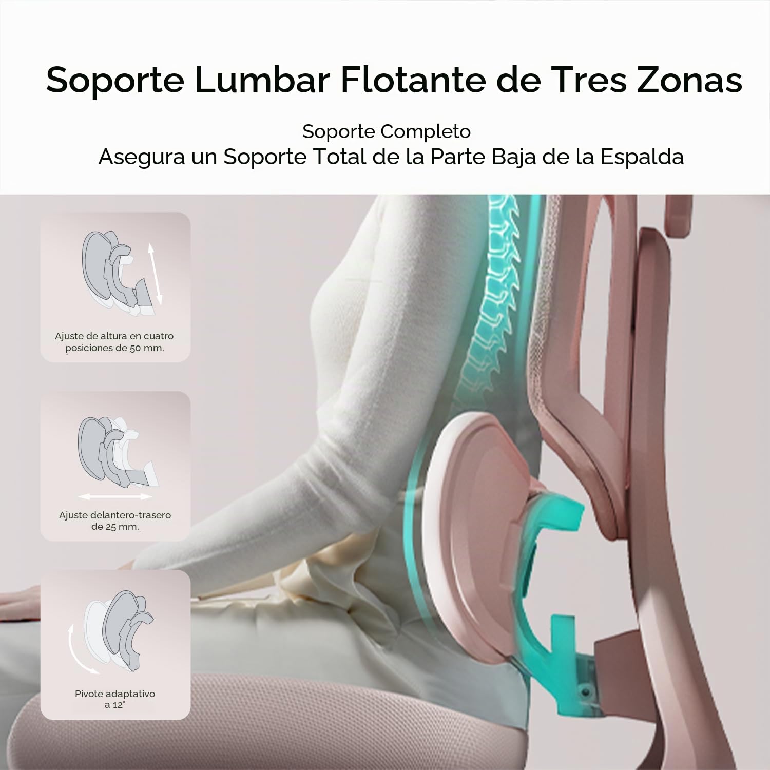 Hbada E3 Air Silla de Oficina Ergonomica - Soporte Lumbar Dinámico de 3 Zonas, Reposacabezas 3D y Brazos 4D, Silla Ergonomica Escritorio Sin Pedales (Rosa)
