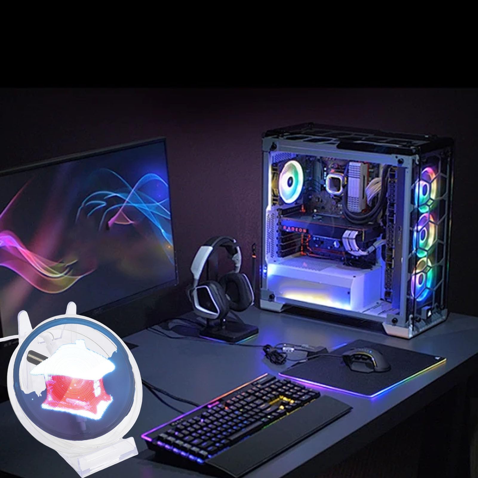 Tosuny Fan di Ologramma 3D, Proiettore a Ventole a LED 3D, Risoluzione 1080x1600, 48 Luci a LED, Display Pubblicitario del Proiettore Olografico con WiFi/App/Remote, per le Imprese
