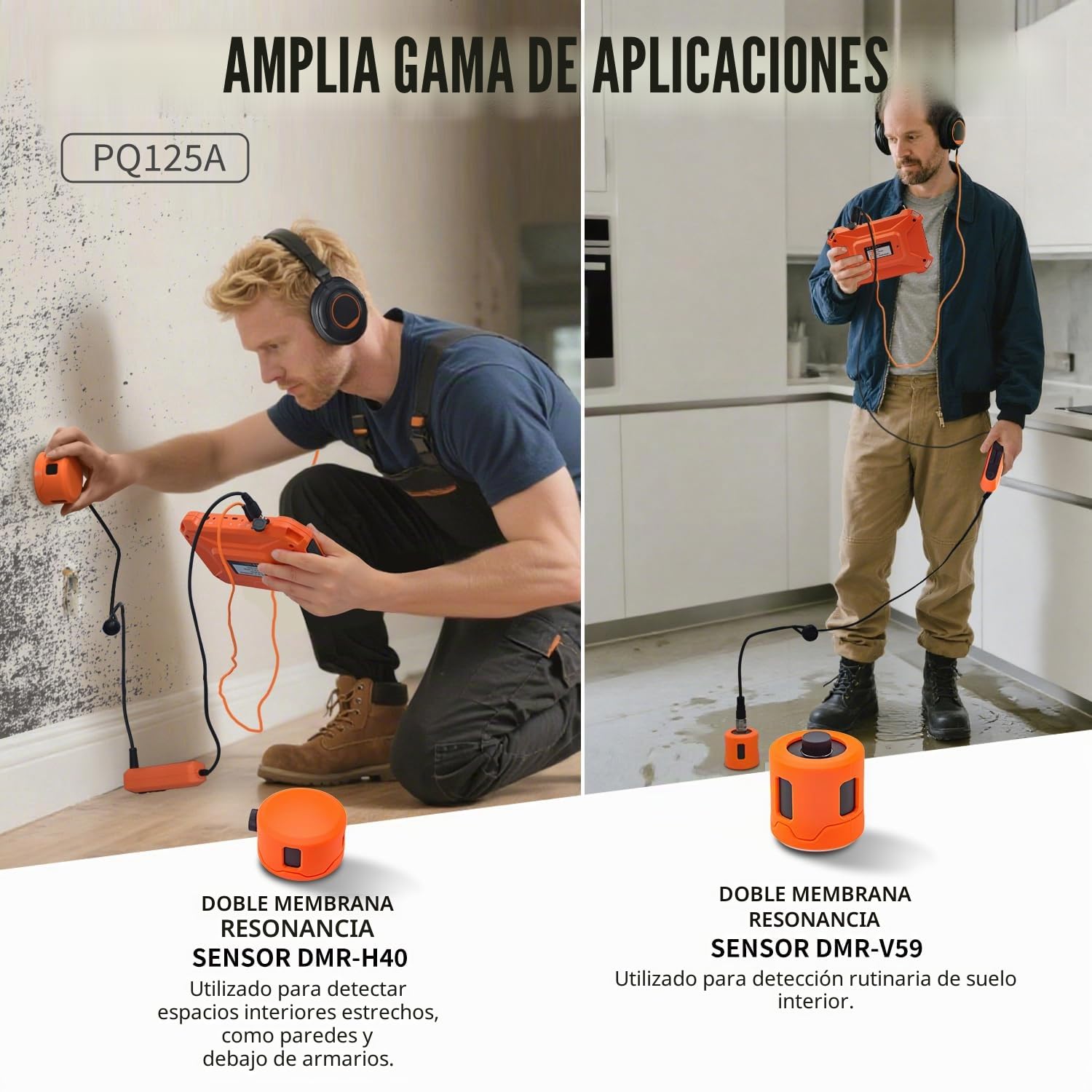 Detector de Fugas de Agua Subterránea para Pared y Suelo – PQ125A | Profundidad de 6m/19.69ft, 4 Sensores, 2 Modos de Posicionamiento