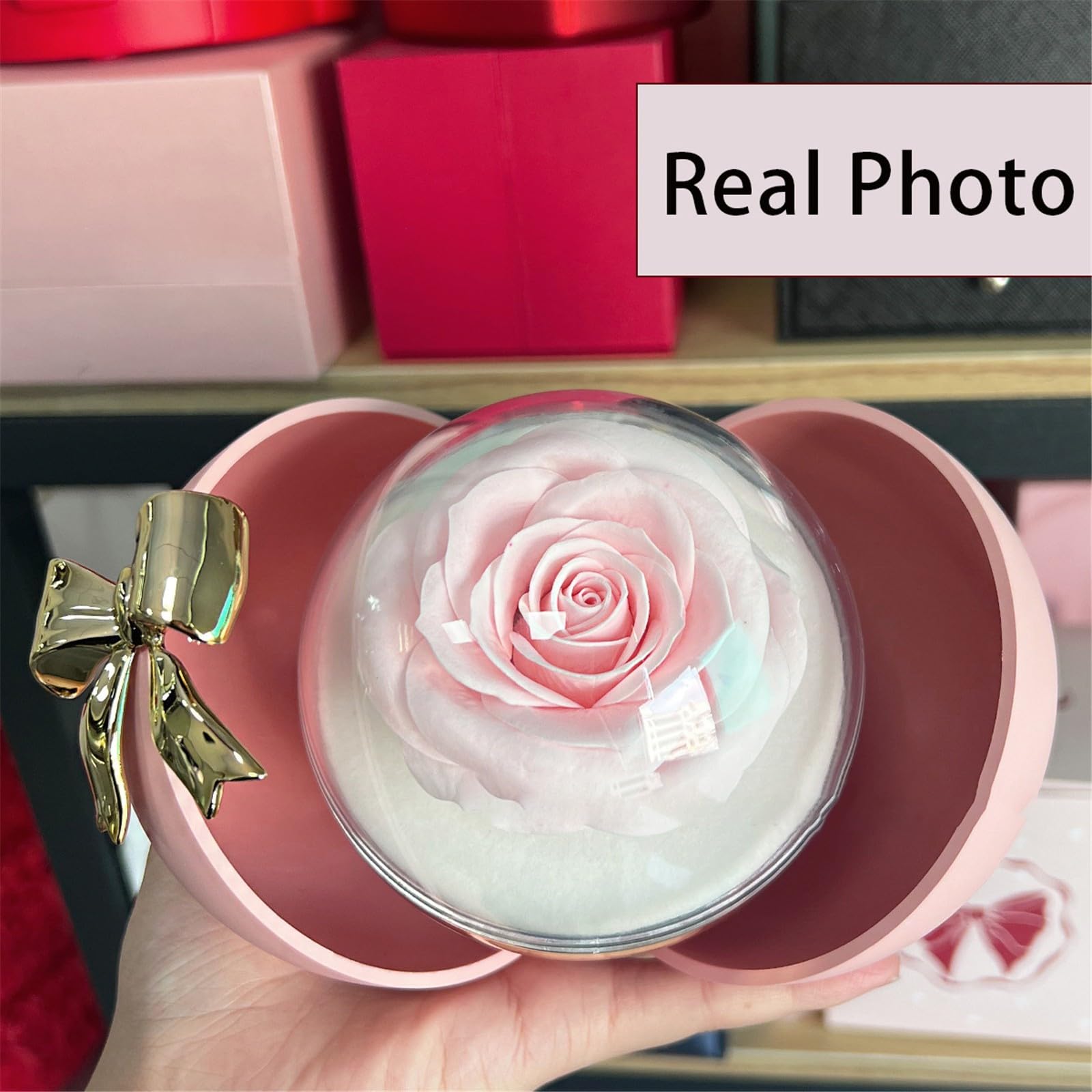 Rosa eterna in scatola sferica a doppia apertura, elegante regalo per festa della mamma, San Valentino, regalo di compleanno per mamma o fidanzata
