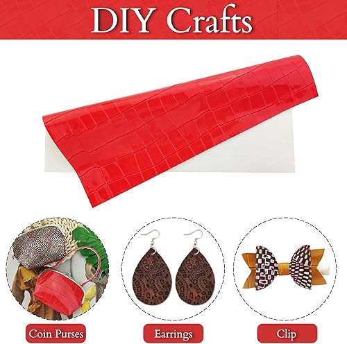 Miniatura 3 de 7 hojas de piel sintética en relieve de colores aleatorios para hacer aretes, monederos, tamaño A4, estilos mixtos, patrón texturizado, tela