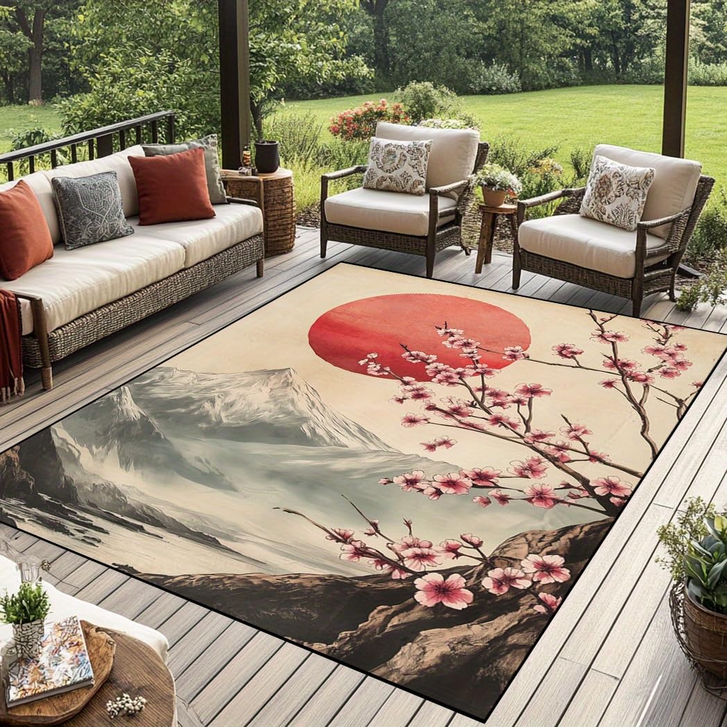 Tapis de sol paysage fleurs de cerisier 80x190 de salon lavable