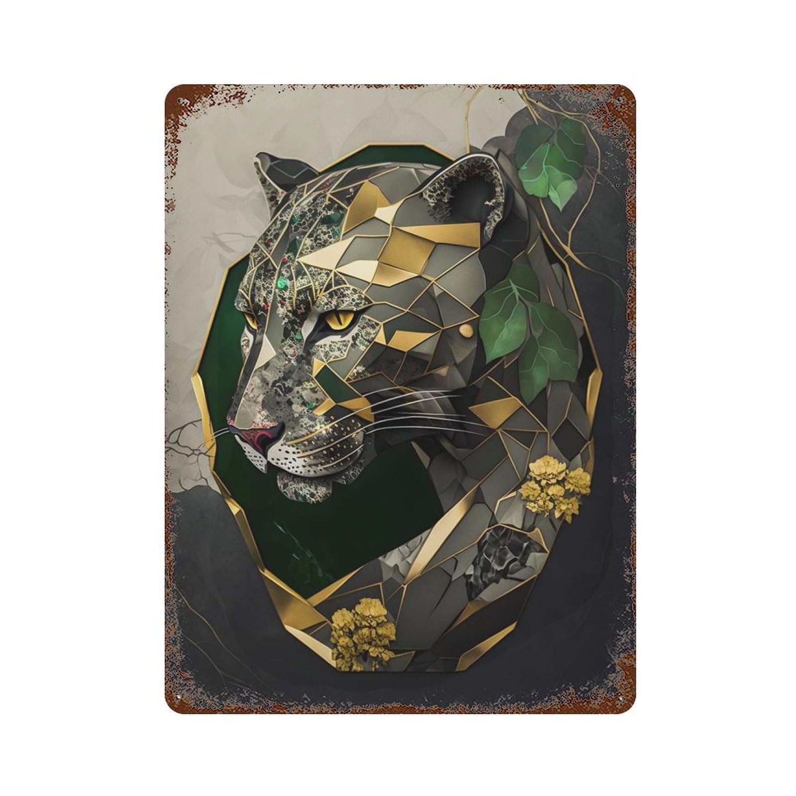 Abstract Panther 15.7"x11.8" Rust Effect Tin Sign, Old School Wall Decor for Pub, Kitchen And Man Cave Decor