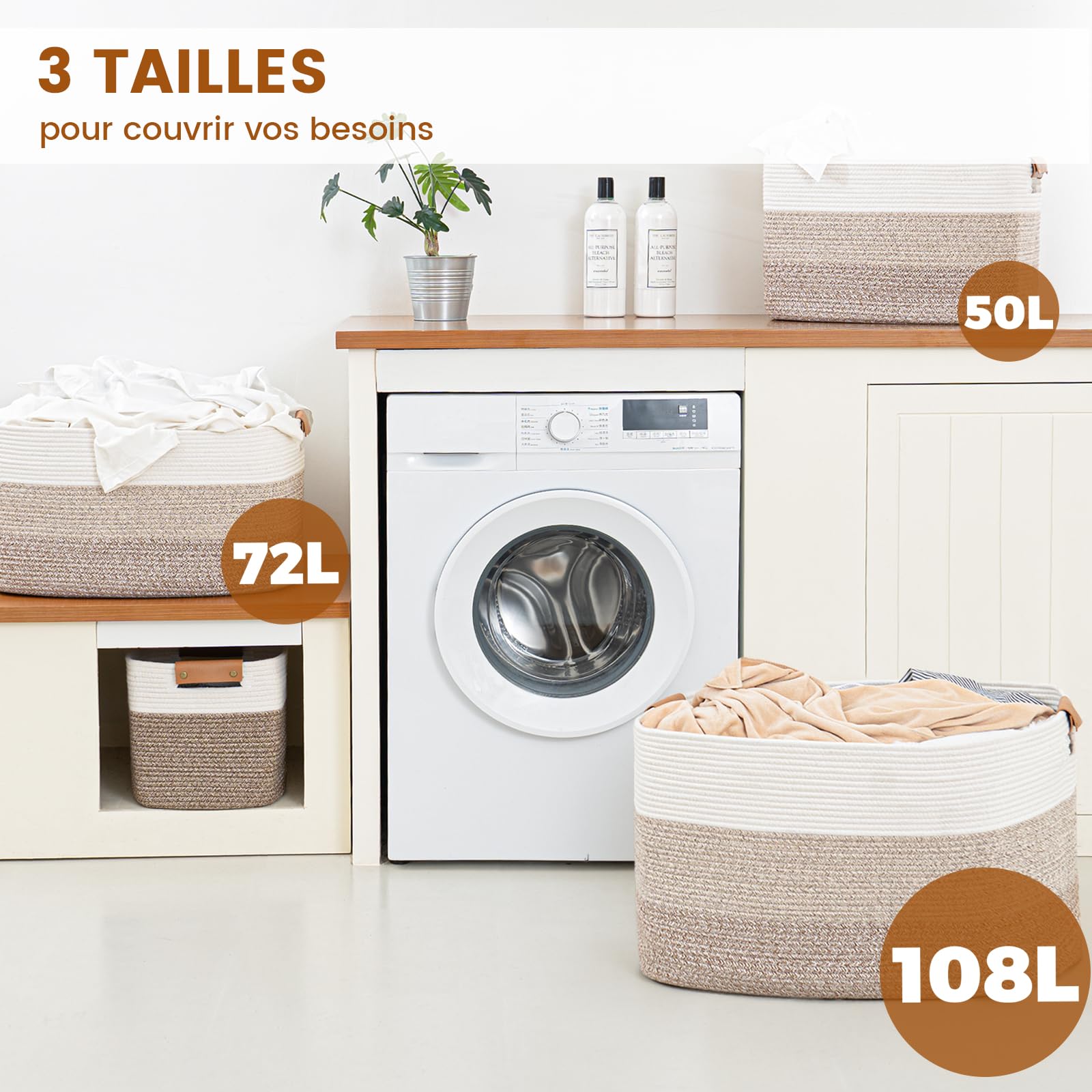 Panier de Rangement Rectangulaire 72L pour Couvertures, Jouets et Linge, Dégradé de Marron