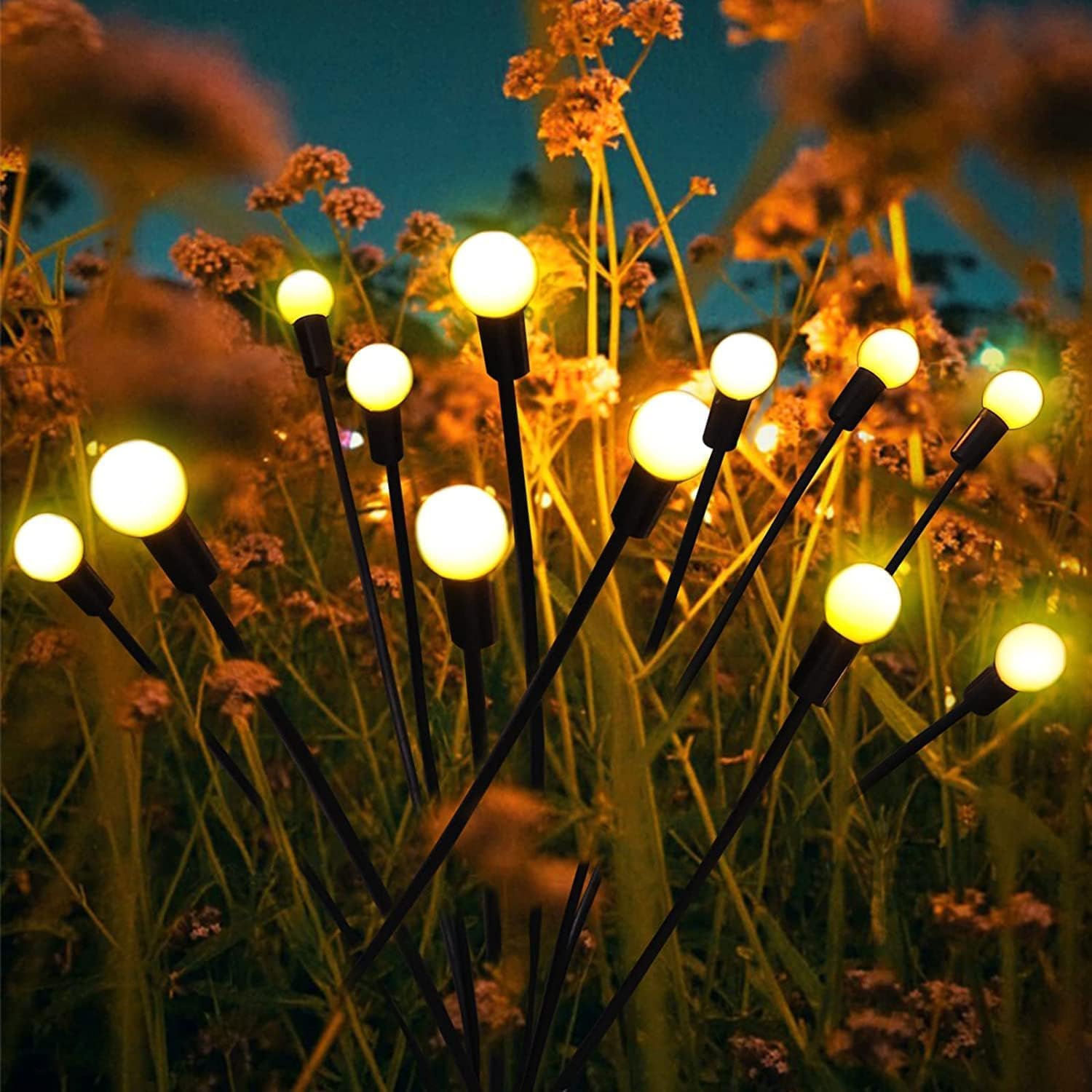 YJFWAL Firefly Solar-gartenlichter Außen 6 Stück Glühwürmchen Lichter Wasserdicht Swinging Garten Lichter für Pathway Weihnachten Yard Patio-Landschaft Dekoratives, 8LED Jede (Warm-Weiß, 6 Stück)