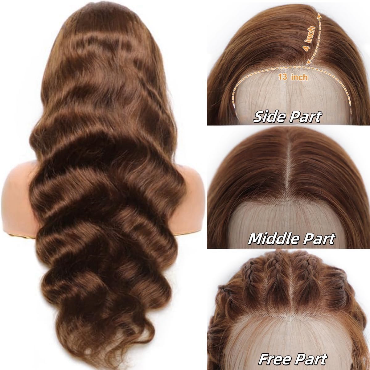 Chocolate Brown Lace Front Wig Human Hair 180% Density 26 Inch 13x4 HD Transparent Human Hair Wigs Colored Body Wave Hair Wig Pre Plucked with Baby Hair