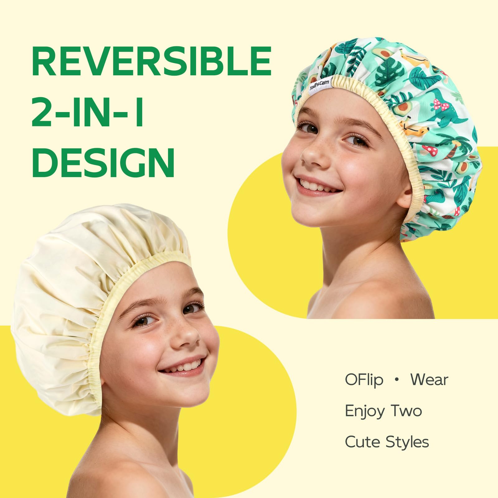 Years calm Bonnet de douche pour enfants, imperméable et réutilisable avec double couche et bande élastique douce, bonnet de bain lavable pour enfants, idéal pour le bain quotidien