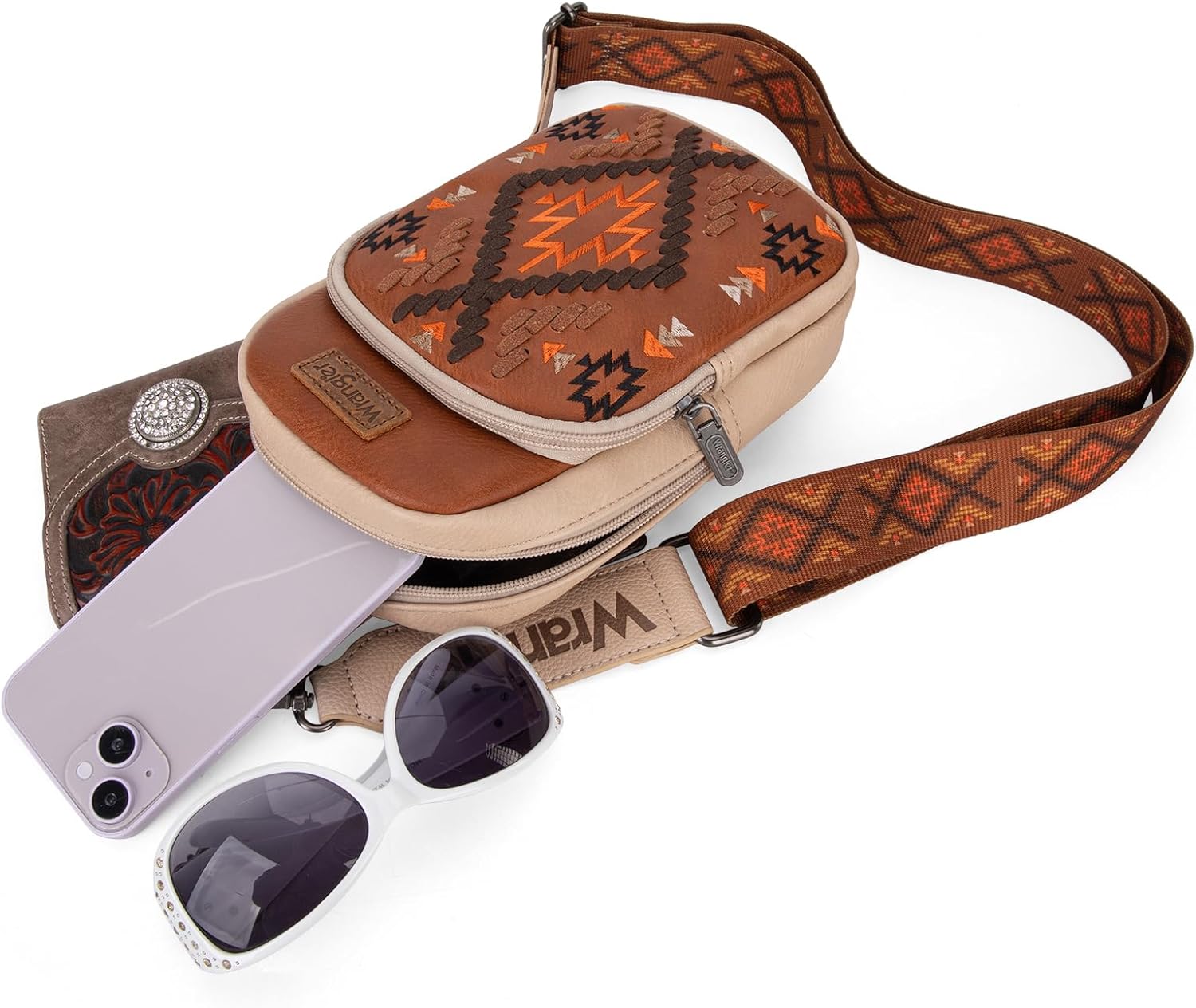 Wrangler Aztec Crossbody Sling Bag for Women Fanny Pack Shoulder Chest Bag Purse - Image 4