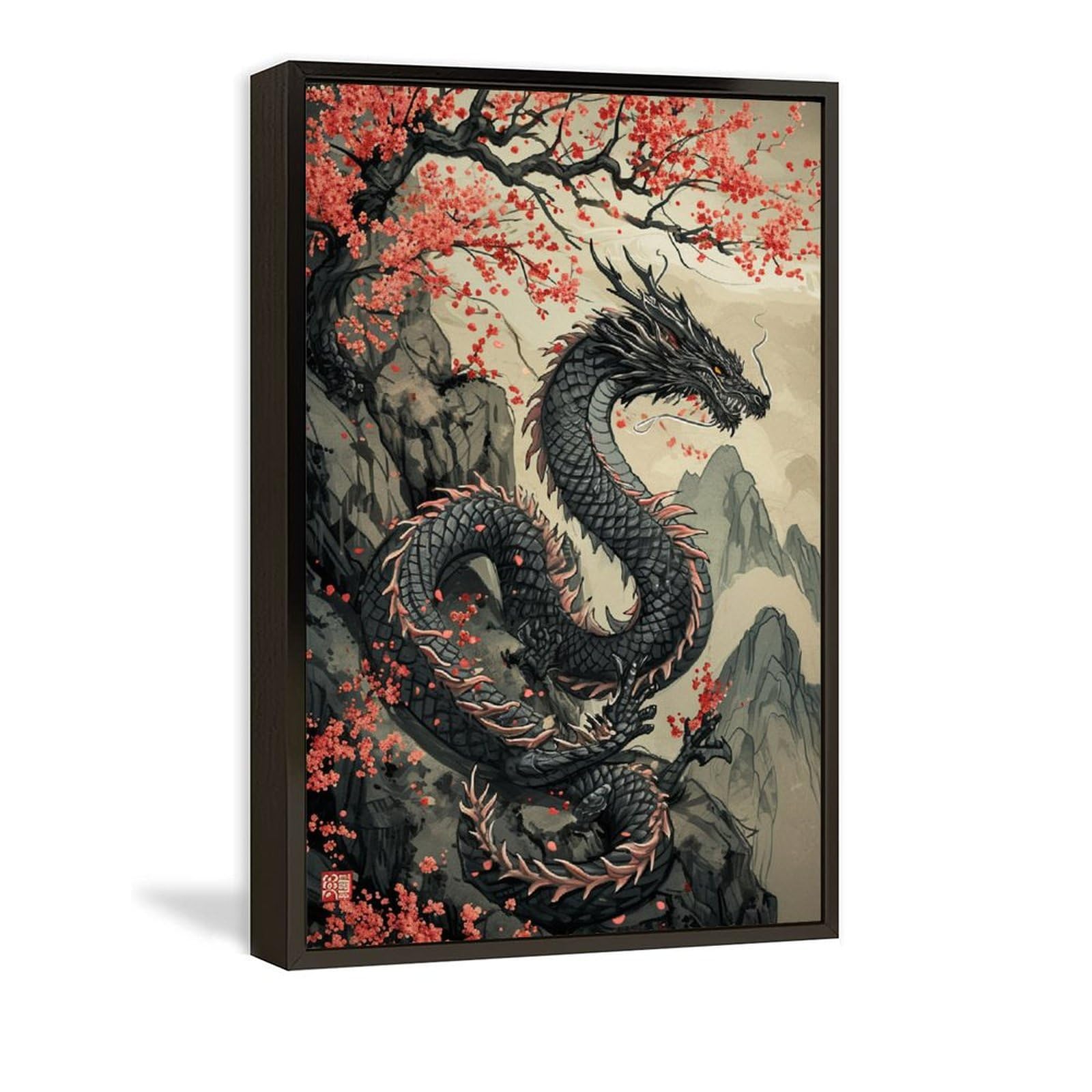 Amazon.co.jp: 絵画 山に座っている龍 アートパネル ポスター