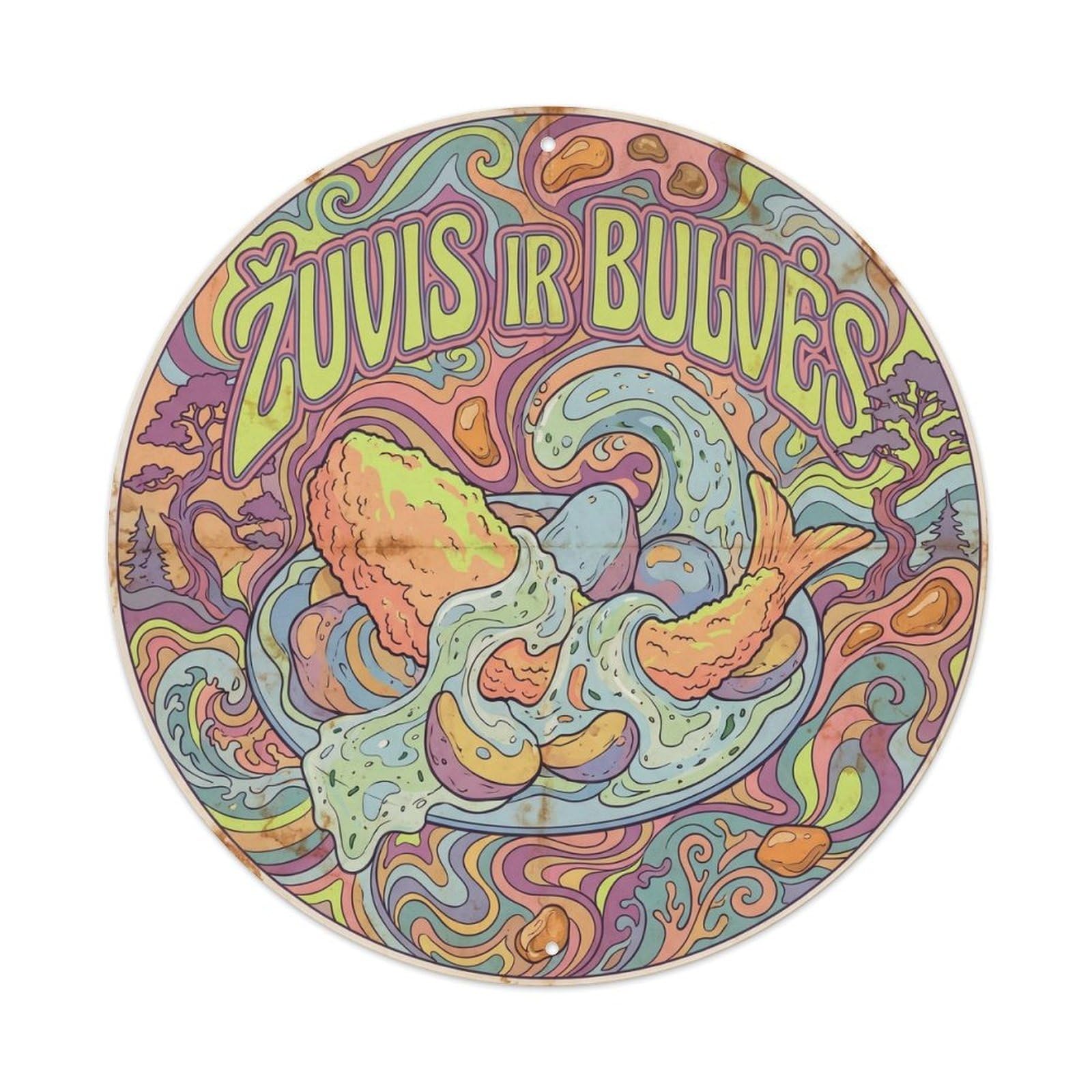 Seafood Chips Regional Market Food Colorful Psychedelic Metal Tin Sign