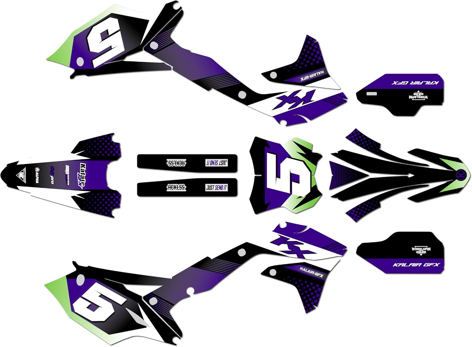 Graphics Kit for Kawasaki KX450F (2016-2018) Turbo Series Green 16 Mil-Dirt bike Custom Racing Graphics Decals Stickers Kit, no-plastics