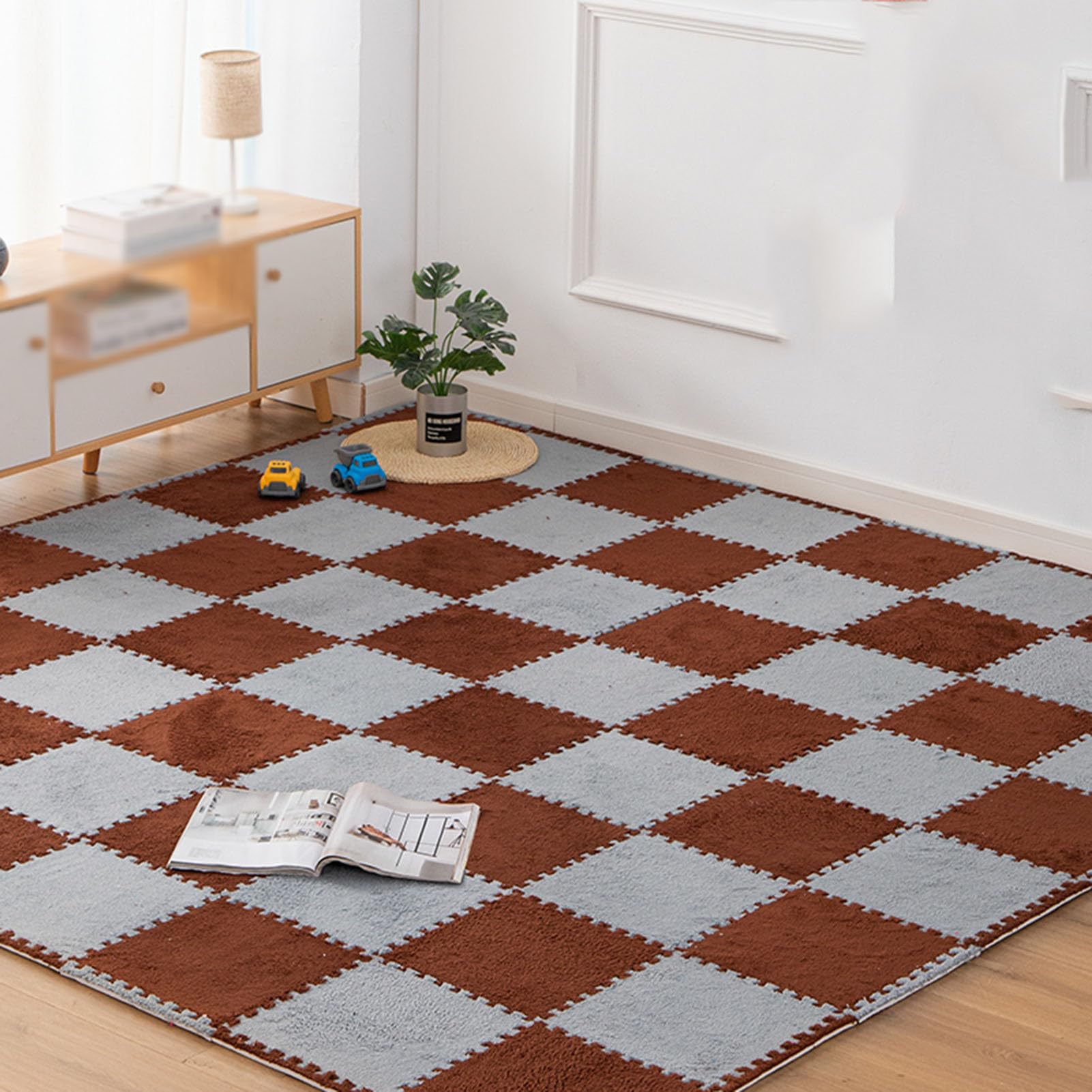 12 sztuk pluszowe płytki dywanowe, piankowe dywaniki podłogowe, patchworkowe klocki dywanowe, miękkie i puszyste pluszowe puzzle dywanowe, dywaniki z pianki pell