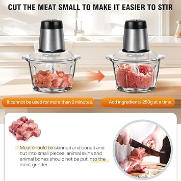 Food Processors, 300W Vegetable Chopper Electric with 2L Glass Bowl and 4 Bi-Level Blade, 2 Speed Control Mini Food Processor, Meat Grinder for Meat, Vegetables, Fruits and Nuts