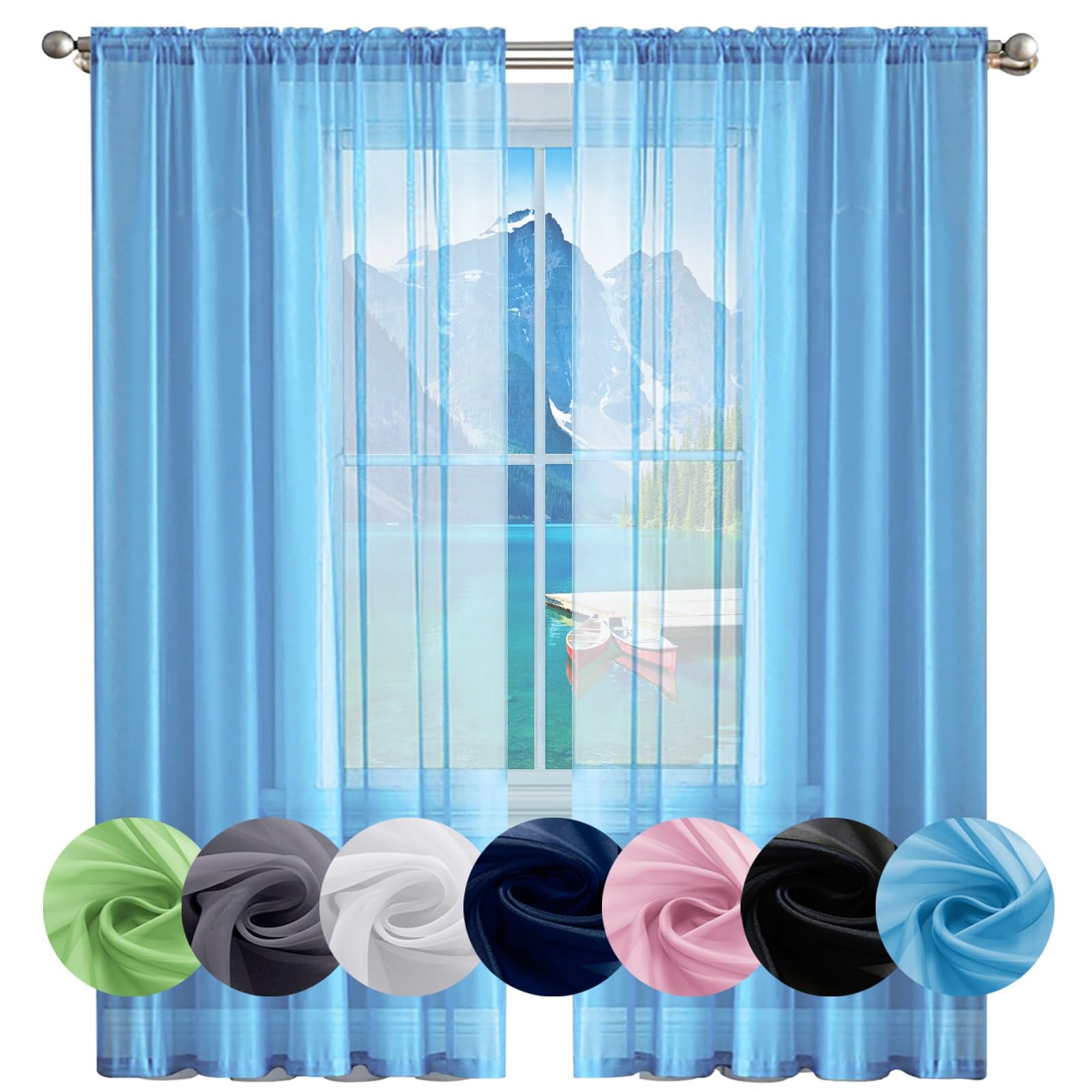 GAIFNAG Cortinas Salon Modernas Cortinas Cortas 140 x 120 cm Cortinas con Aspecto de Lino, Modernas de Lino Aspecto Cortinas Ventana Cocina para Decoración de Bodas, Azul Cielo