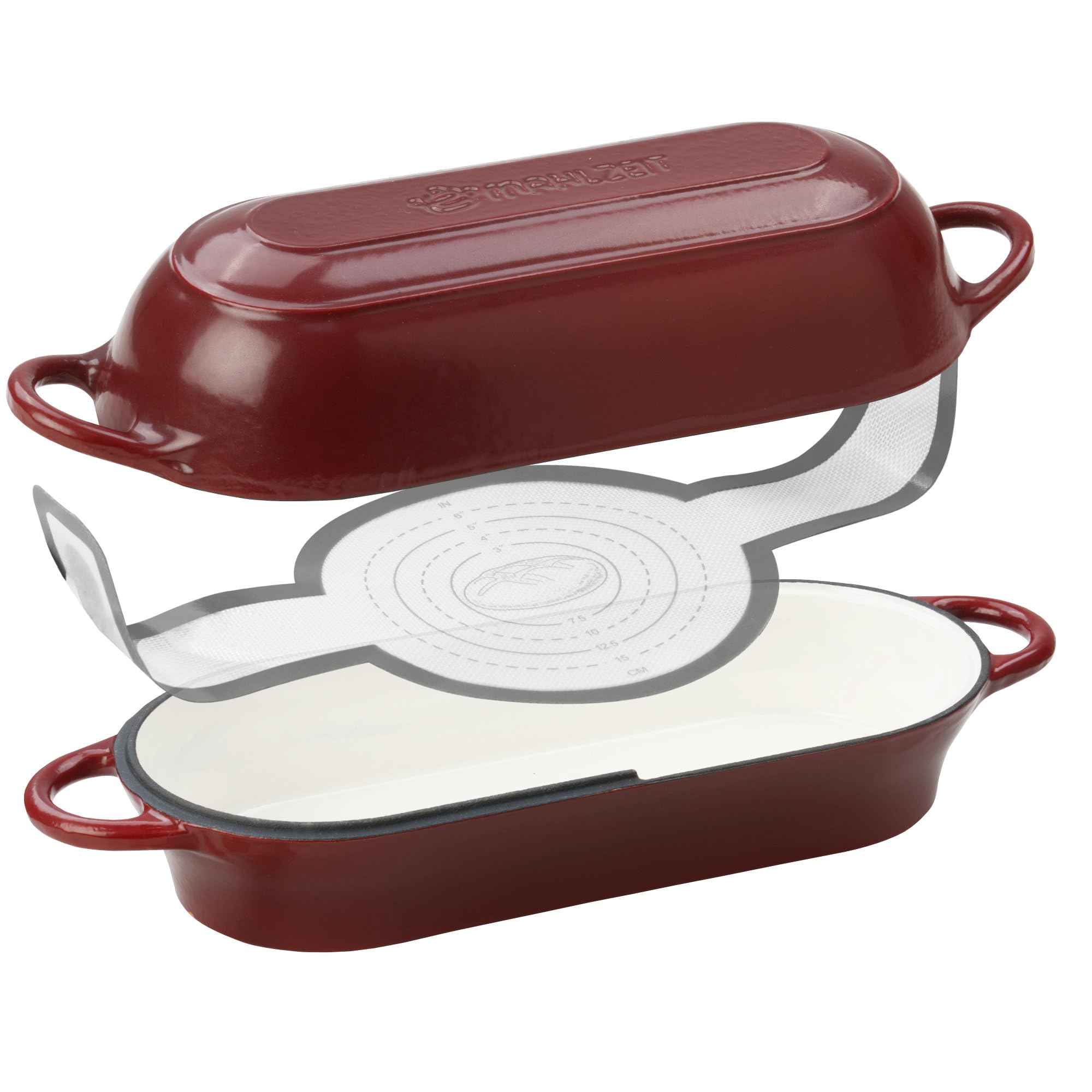 Mahlzeit Gusseisen Brottopf Set emailliert | 4,5 Liter | Dark Cherry | Brotbackform mit Brotschlinge | Brotbackset, Gusseisentopf, Brotform, Brotbackform mit Deckel, Emaille Schmortopf